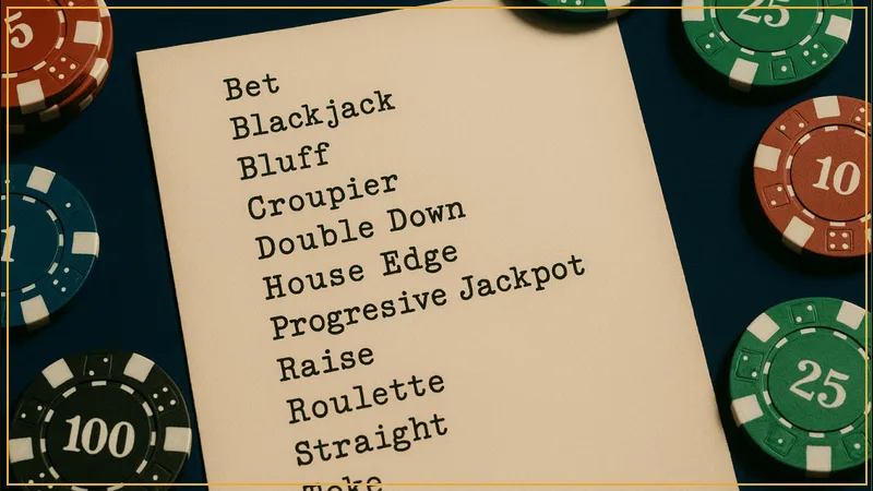 Alphabetical reference index book with highlighted casino and gambling terms