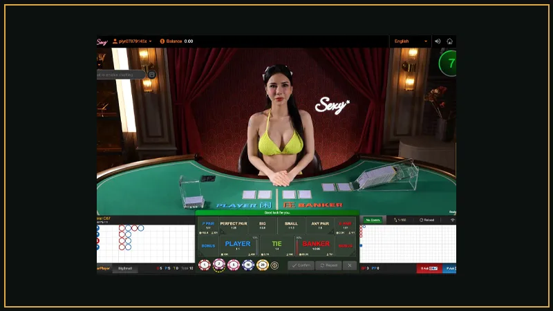 Sexy Baccarat live studio with glamorous dealers and lively music atmosphere