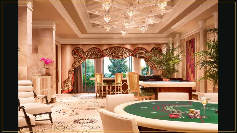 Exclusive high roller private salon with velvet curtains, private dealer, and gold chips